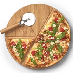 1x Houten pizza snijplanken/borden met pizzasnijder 32 cm - Snijplanken