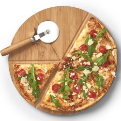 1x Houten pizza snijplanken/borden met pizzasnijder 32 cm - Snijplanken