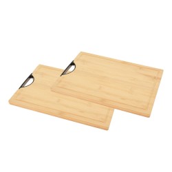 2x stuks bamboe houten snijplank / serveerplank met handvat 40 x 30 x 1,7 cm - Snijplanken