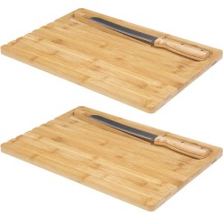 2x Stuks brood snijplank 40 x 27 cm van bamboe hout inclusief broodmes en pincet - Snijplanken